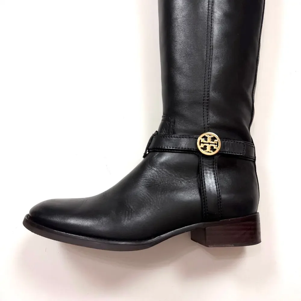 Tory Burch Bristol Riding Boots Equestrian Calf in Black